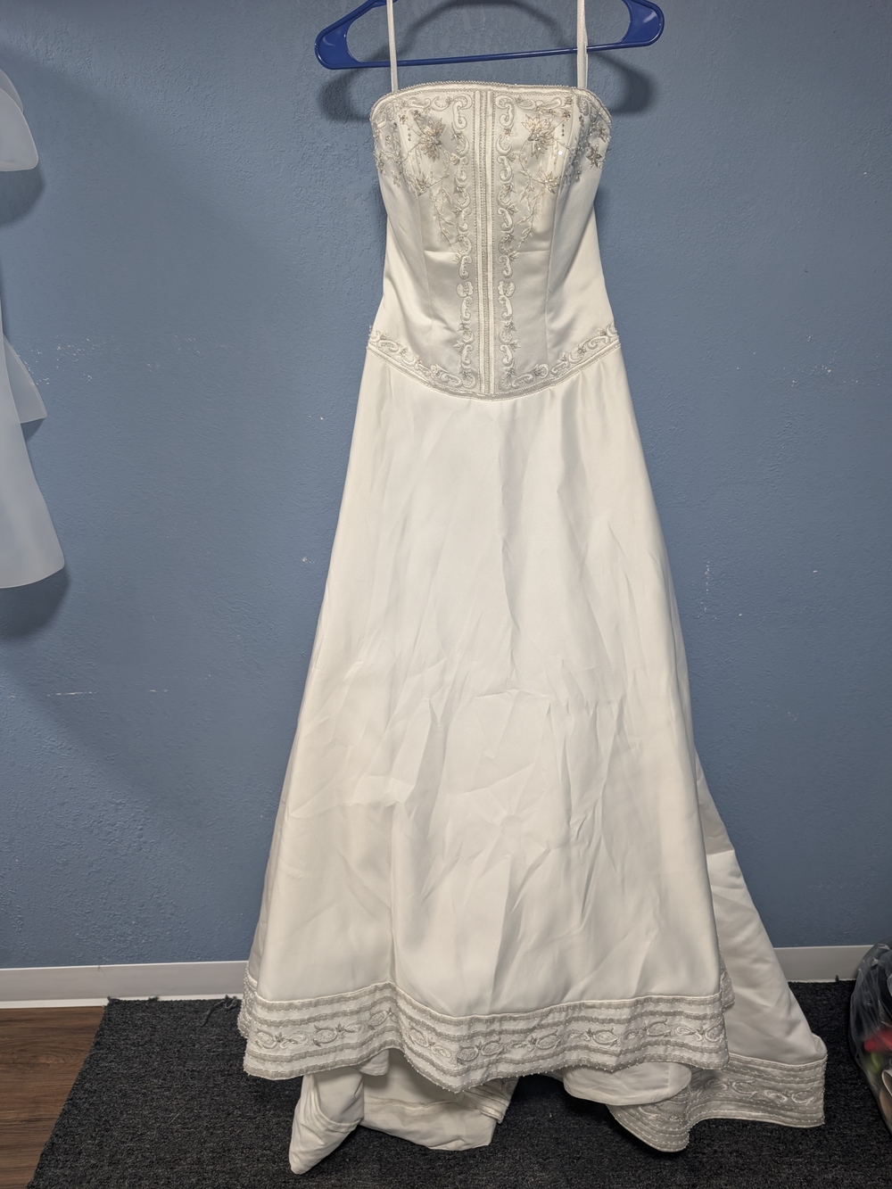 Strapless White Embroidered A-Line Dress